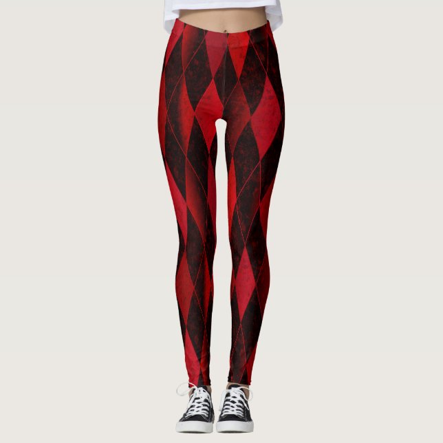 Leggings Arlequin rouge classique Jacquard diamant de l'arl (Devant)