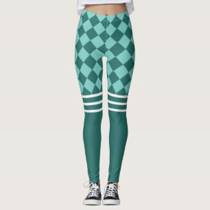 Leggings Arlequin vert et triple bande blanche