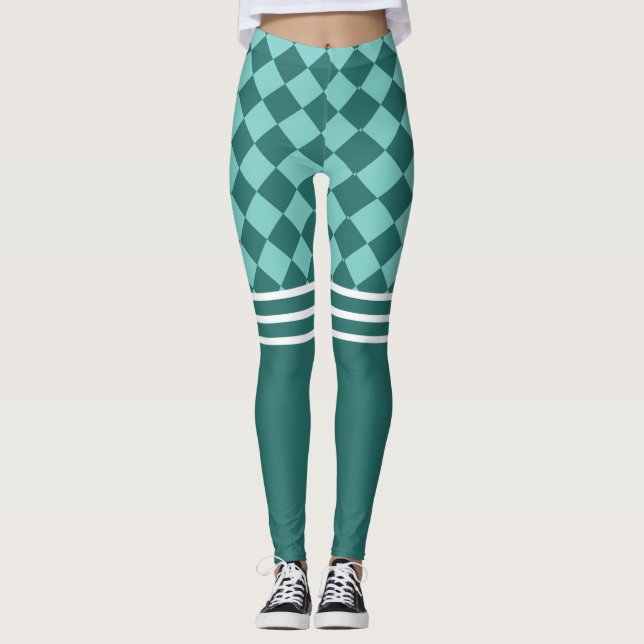 Leggings Arlequin vert et triple bande blanche (Devant)