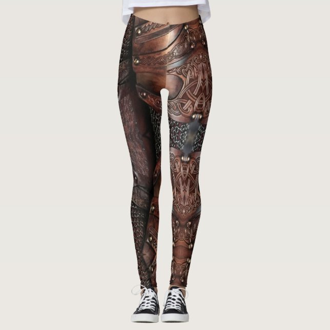 Leggings Armure de veste viking Brown Cuir Abstrait (Devant)
