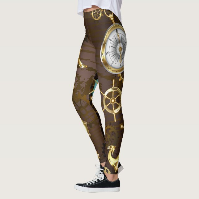 Leggings Arrière - plan en bois avec cheval de mer mécaniqu (Gauche)
