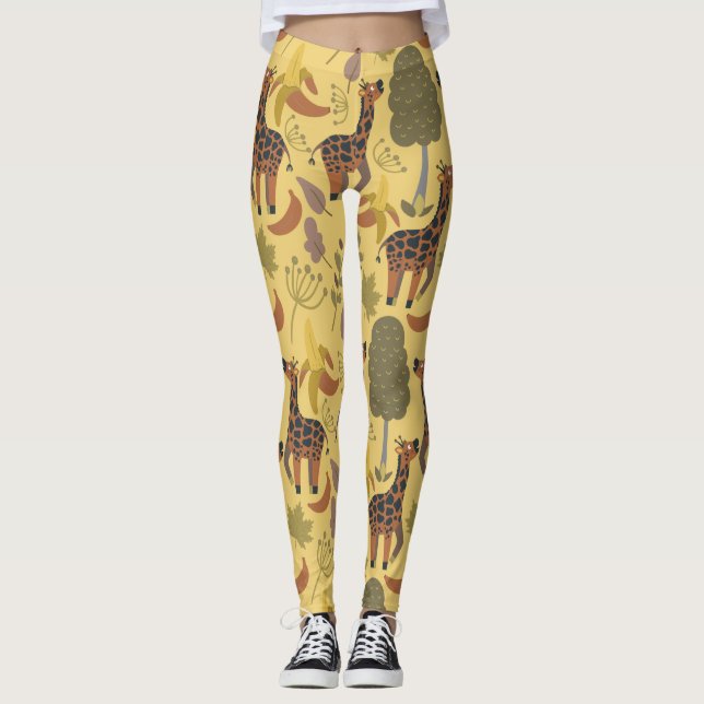 Leggings Arrière - plan jaune motif sans soudure (Devant)