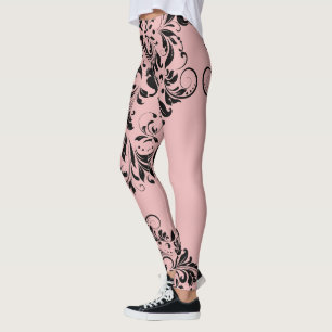 Leggings Arrière - plan noir floral dentelle rose
