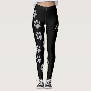 Leggings Arrière - plan noir Silver Dog Paws Motif d'impres