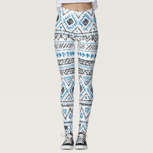 Leggings Arrière - plan sans couture blanc bleu ethnique.