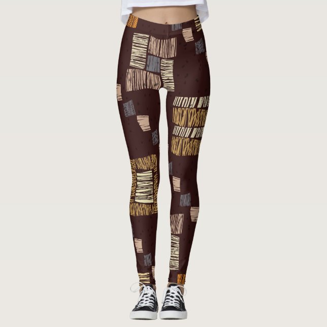 Leggings Arrière - plan tribal ethnique Brown géométrique (Devant)