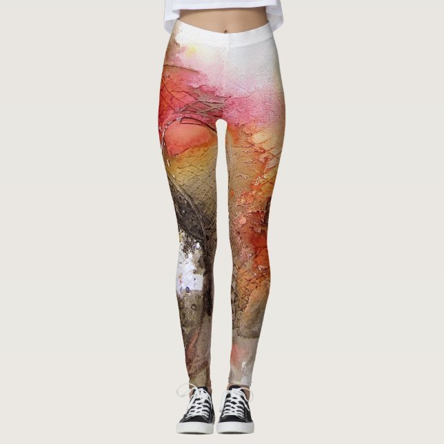 Leggings Art abstrait affligé par Faux jaune rouge de (Devant)