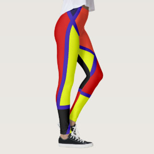 Leggings Art Abstrait Bleu Jaune Rouge Minimalisme