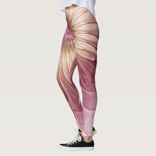 Leggings Art Abstrait Fractal Fleur & Tons de Bourgogne (Gauche)