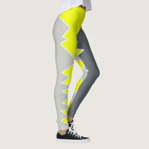 Leggings Art Abstrait Gris Clair Jaune Charbon Gris
