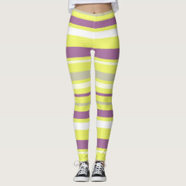 Leggings Art Abstrait Gris Violet Jaune Blancs