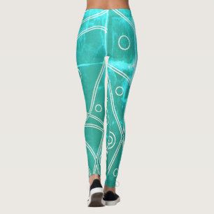 Leggings Art Abstrait Ligne Bleue Verte Cercles Minimalisme