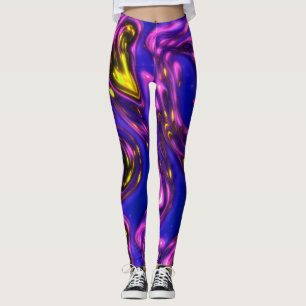 Leggings Art Abstrait Liquide Purple & Jaune