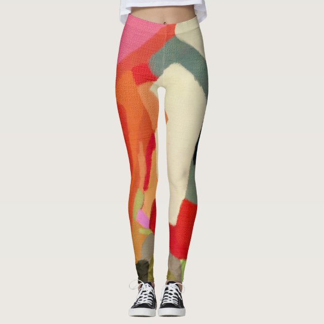 Leggings Art Abstrait multi-couleur motif géométrie élégant (Devant)