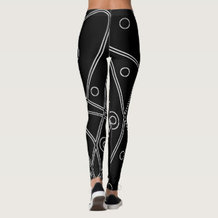 Leggings Art Abstrait Noir Blanc Lignes Cercles Minimalisme