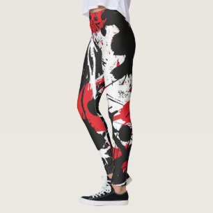 Leggings Art abstrait noir, rouge, blanc