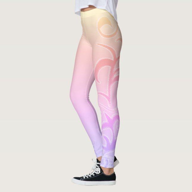 Leggings Art Abstrait Paisley Jaune Dessin à main rose (Gauche)