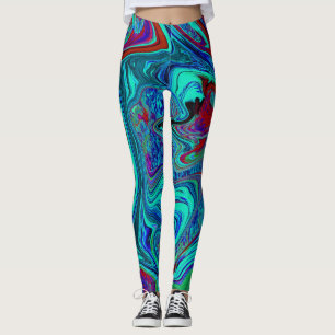 Leggings Art abstrait rétro funky en bleu et rouge