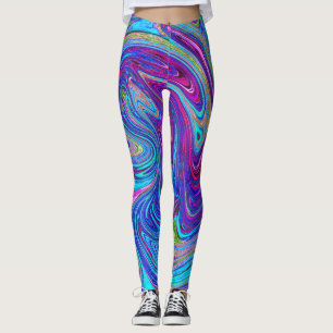 Leggings Art Abstrait Rétro Groovy Bleu, Rose et Violet