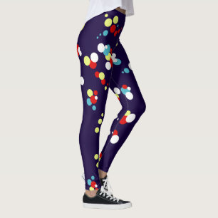 Leggings Art Abstrait Rouge Bleu Bleu Cercles jaunes