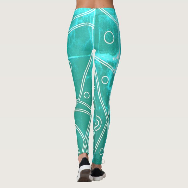 Leggings Art Abstrait Vert Ligne Bleue Cercles Minimalisme (Dos)