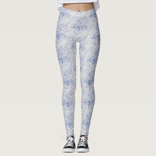 Leggings Art blanc d'effet de dentelle bleu ou votre propre (Devant)