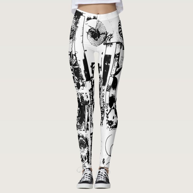 Leggings ART COLLAGE noir & blanc + vos idées (Devant)