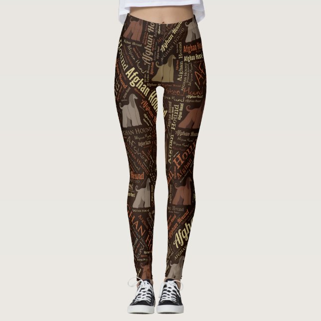 Leggings Art de mot de lévrier afghan (Devant)