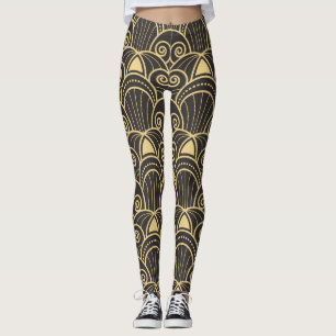 Leggings Art Déco : Carreaux géométriques dorés.