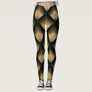 Leggings Art Déco, motif d'or noir.