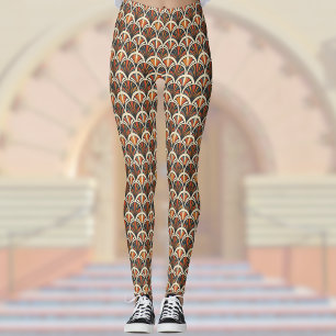 Leggings Art Déco Retro Jazz Age Muet Couleurs Orange Gold