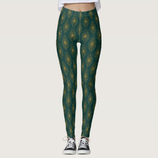 Leggings Art Déco Vert avec Parties scintillant d'or Leggin