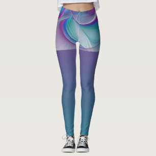 Leggings Art Fractal Abstrait rose bleu turquoise