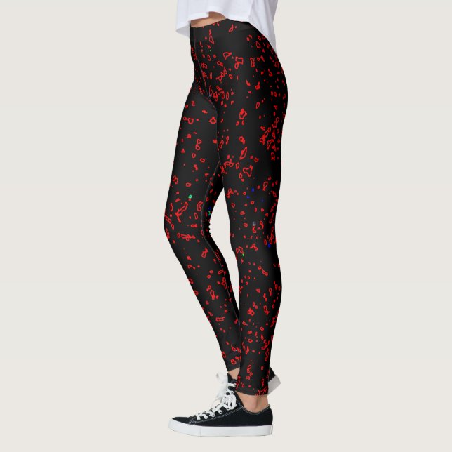 Leggings Art Fractal moderne Rouge Motif Noir élégant (Gauche)