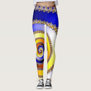 Leggings Art fractal - SPIRALE DE PUISSANCE bleu jaune oran
