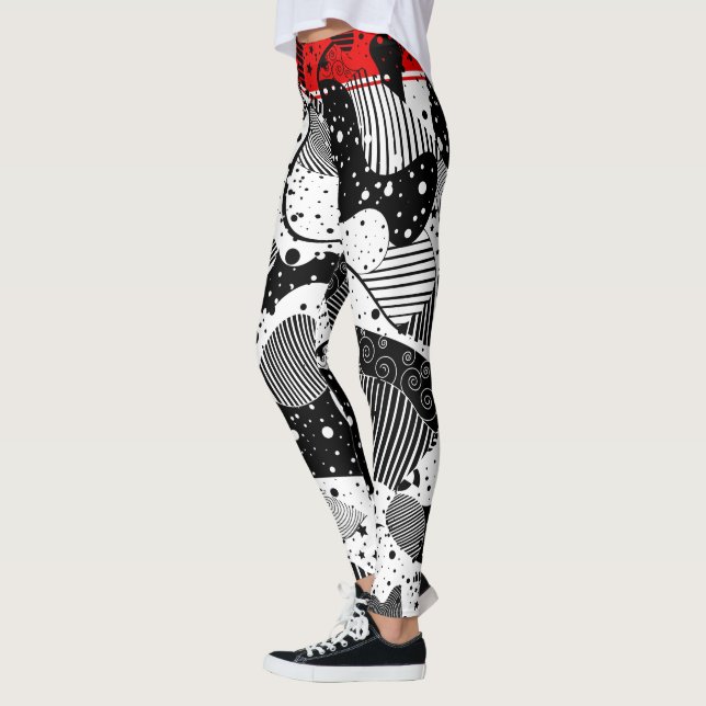 Leggings Art géométrique Abstrait moderne noir blanc et rou (Gauche)