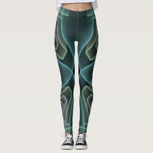 Leggings Art graphique géométrique fractal sarcelle moderne