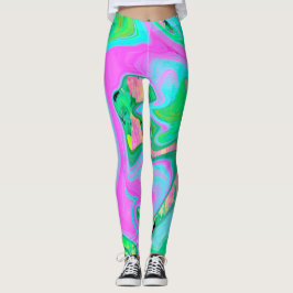 Leggings Art Liquide rose et bleu clair rétro sur Hydrangea