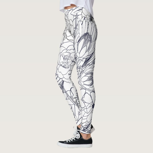 Leggings Art Moderne Ligne Main Tirée Floral Girly Design (Gauche)