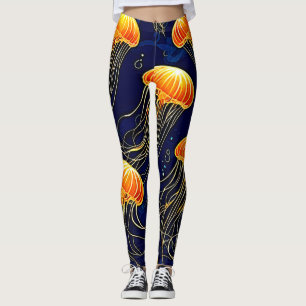 Leggings Art Motif de méduse orange