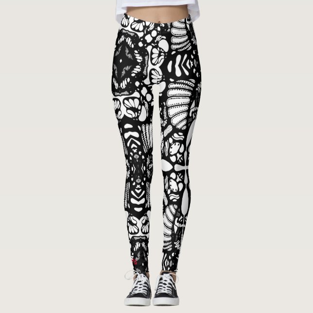 Leggings art numérique de mandala blanc noir (Devant)