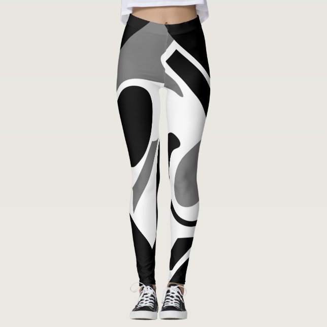 Leggings Art numérique gris, blanc et noir Leggin (Devant)