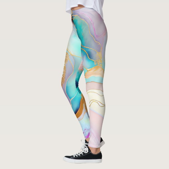 Leggings Art parties scintillant abstrait en marbre pastel (Gauche)