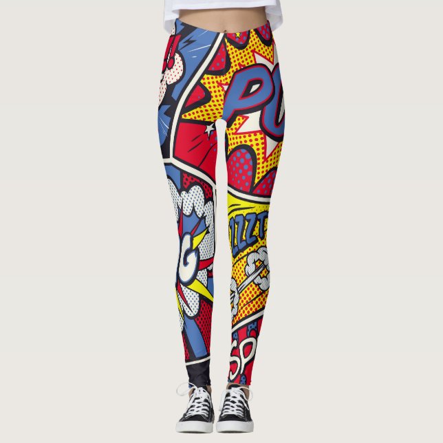 Leggings Art pop rétro, motif de la bande dessinée. (Devant)
