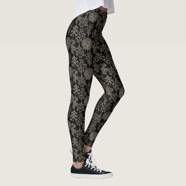 Leggings Art Tree Gold Noël Noir (Droite)
