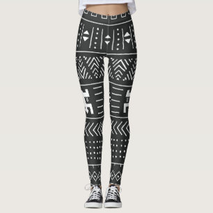 Leggings Art Tribal Africain : Géométrique Noir & Blanc