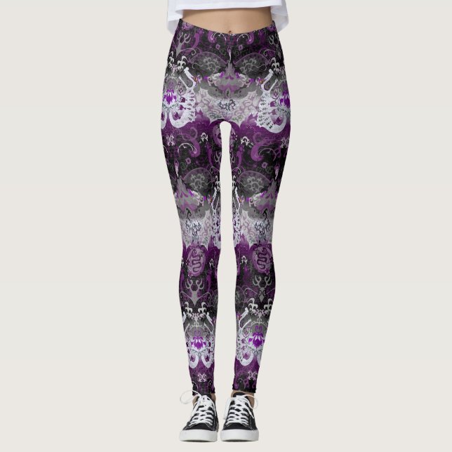 Leggings Asexuel Dragon Damask - Ace Pride couleurs drapeau (Devant)