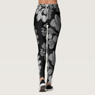 Leggings Asymétrique noir et gris Grande flore
