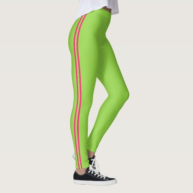 Leggings Athlétisme à rayures roses et vert néon (Droite)