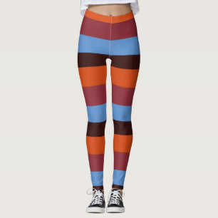 Leggings aus braunen, orangen und blauen Streifen